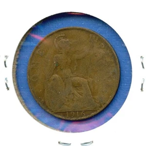 1916 English One Penny Great Britain Large Cent 1c England, #12 United Kingdom - Picture 1 of 3