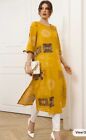 Shein Indian Yellow Batik Print Tunic Dress 3/4 Sleeves Small S 4 6  Midi Top