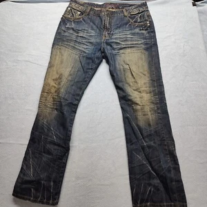 Stone Touch 36x34 Azul Denim Jeans Ácido Blanqueador Lavado Arrugado Arrugado Bootcut - Imagen 1 de 16