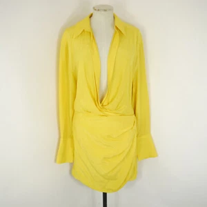 Vestido Camisa Gauge81 Naha Amarillo Mini Satén Seda Drapeado Manga Larga Talla L - Imagen 1 de 14