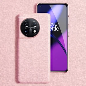Genuine Leather Litchi Grain Case For OnePlus 11 10 Pro 10T 9 Back Armor Cover - Picture 1 of 33