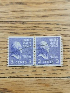 Francobollo USA Thomas Jefferson 3c usato striscia viola di 2 - Foto 1 di 2