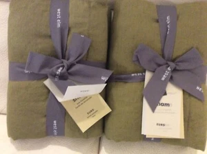 West Elm Two (2) European Linen Box Stitch Quilted Euro Shams NWT! Cedar Green - Picture 1 of 1