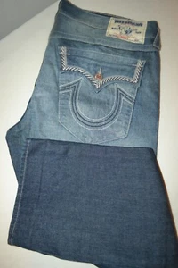 True Religion Men's Straight Embellished Pocket Flaps Blue Jeans Sz 38x34 - Picture 1 of 12
