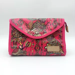 Sakroots Desert Spirit Flap Cosmetic Bag Fuchsia Owls & Flowers Coated Canvas - Picture 1 of 12