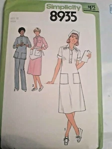 Dress Tunic Pants Apron Nurse Simplicity Sewing Pattern 8935 Size 12 VTG UC FF - Picture 1 of 5