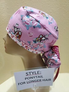 Nightmare Before Christmas (roses) Women's Ponytail Surgical Scrub Hat/Cap - Picture 1 of 6