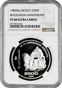 Mexico 500 pesos 1985 Mo, NGC PF68 UC, "75th Anniversary of 1910 Revolution" - Picture 1 of 2