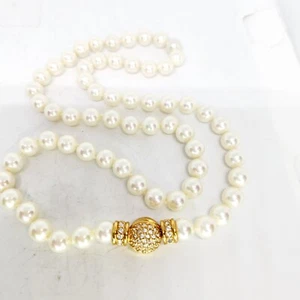 Signed Christian DIOR ECHT PRYM 24" Faux Pearl Necklace Swarovski Clasp Pave - Imagen 1 de 9