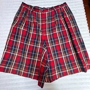 Vintage Sophisticates by Pendleton Womens Size 14 Pleated Plaid Shorts Red/Blue - Picture 1 of 10