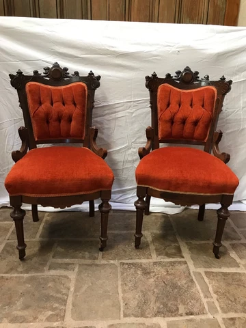 Victorian Eastlake carved walnut side chair velvet upholstery 19th century Cover