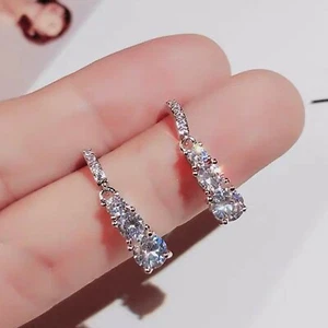 18k white gold gp made with SWAROVSKI crystal drop dangle 925 silver earrings - Picture 1 of 9