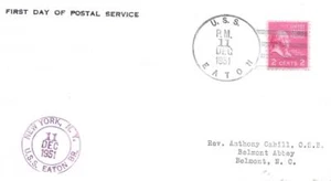 EATON (DDE-510) 11 December 1951 Locy Type 2r & 9efu postmarks FDPS - Picture 1 of 1