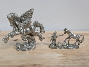 Lot Of 2 - Vintage BKS Pewter Unicorn Figurines / Miniatures -  1990s - Crystal  - Picture 1 of 13