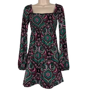 Bisou Bisou Dress Women's XS Above Knee Fit & Flare Long Sleeve Retro Stretch - Picture 1 of 12
