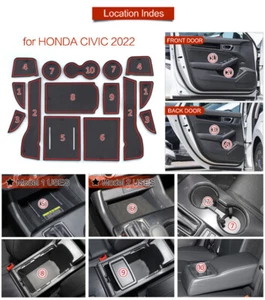 Rubber Inner Gate Slot Mat Set/Cup Holder Pad fit Honda Civic 11th 2022 2023 - Picture 1 of 10