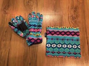 Lands End Girls Fleece Gloves Size Large and Fleece Neck Gaiter Set - Picture 1 of 3