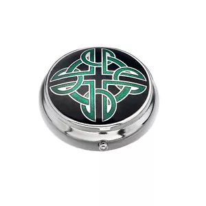 Pastillero Chapado en Plata Cruz Celta Nudo Diseño Verde Totalmente Nuevo Caja - Imagen 1 de 3