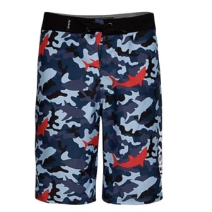 Hurley Boys Sz 18 Board Shorts blue camo red shark print swim trunks - Picture 1 of 6