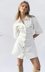 PETAL AND PUP Hailey Denim Mini Dress White Size NWOT - Picture 1 of 11
