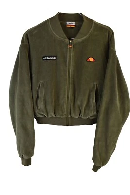 ELLESE Green Velour Track Jacket size Uk 6 Womens Crop Full Zip Jumper Casual - Image 1 of 4