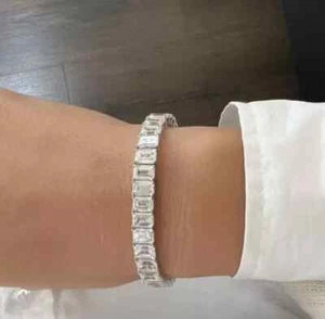 20 Ct. lab Created Emerald Cut White Diamond bracelet In 925 Sterling Silver - Picture 1 of 6
