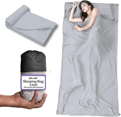 XL Sleeping Bag Liner for Adults, Cotton/Polyester Blend with Pillow Pocket - Image 1 of 4
