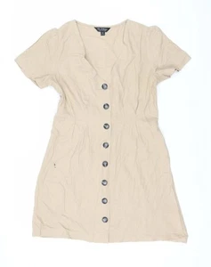 Miss Selfridge Women's Beige Linen Button Dress Size 8 - Picture 1 of 12