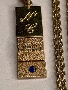 Vintage 12kGF 1” Anhänger Braunschweig Garne Gedenkstein blauer Stein an 24”14kGF Kette - Bild 1 von 6