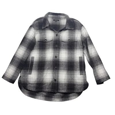 Madewell Shacket Mujer Mediana Negro Blanco Sarga Franela Camisa Chaqueta Cuadros Otoño Foto 1 de 4