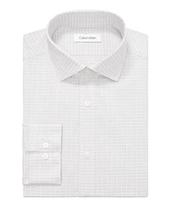 Calvin Klein Mens Slim fit Dress Shirt Large 16 in 32-33 Beige Plaid - Picture 1 of 2