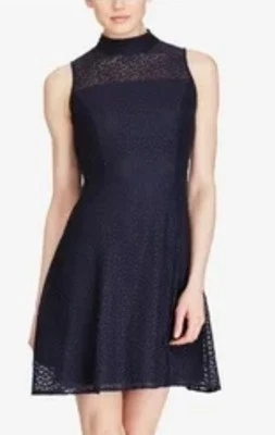 Vestido American Living Ralph Lauren Azul 10 Alto Encaje Borde Cuello Elastizado Lavable Foto 1 de 4