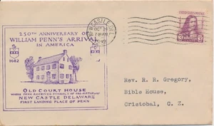 #724 William Penn New Castle C of C cachet First Day cover to Canal Zone - Picture 1 of 1