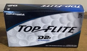 New TOP FLITE D2+ STRAIGHT 15 PACK GOLF BALLS 5 Boxes Maximum Distance White - Picture 1 of 8