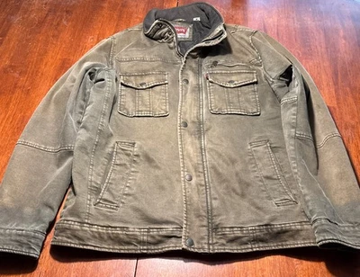 Levi’s Verde Oliva Militar Utilidad Campo Frontal Cremallera Chaqueta Abrigo Hombre’s Grande M Foto 1 de 4