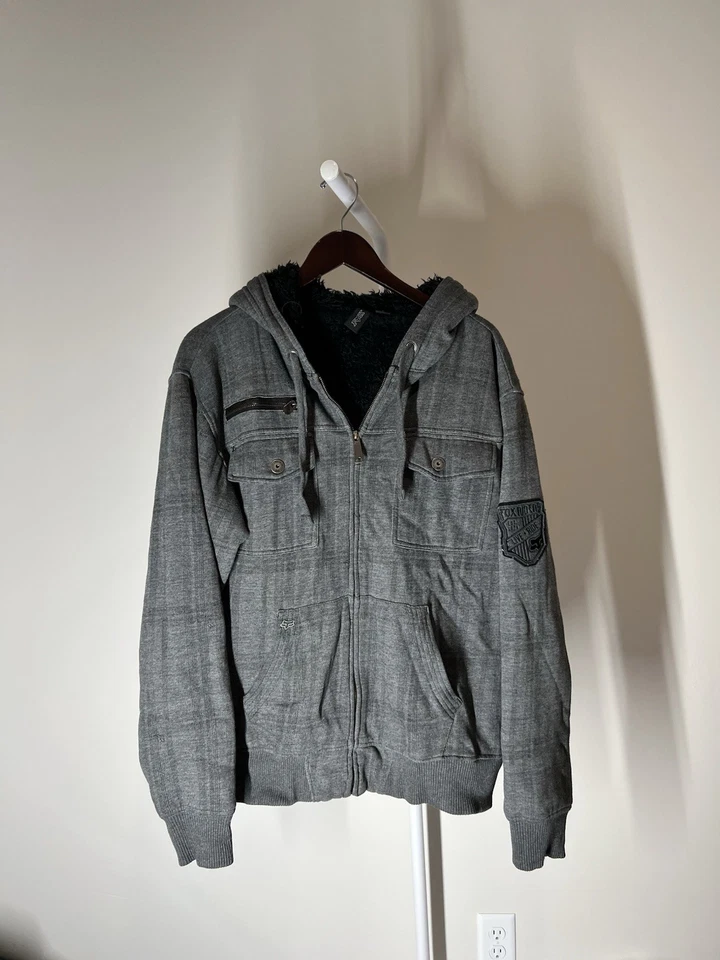 Talla L Gris Fox Racing Chaqueta con Cremallera con Forro de Piel Negro ¡En Excelente Estado! Foto 1 de 4