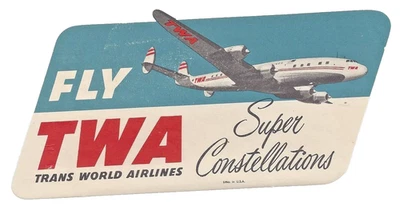 Adesivo de bagagem vintage 1943 Fly TWA Trans World Airlines Super Constellations - Imagem 1 de 2