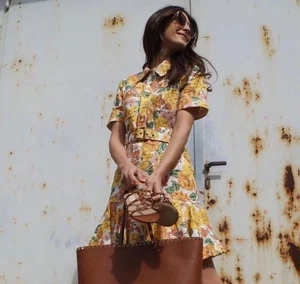 Zimmermann Dress Size 1 AU 10 /US 6 Poppy Belted Mini Yellow Floral 100% Linen - Picture 1 of 23