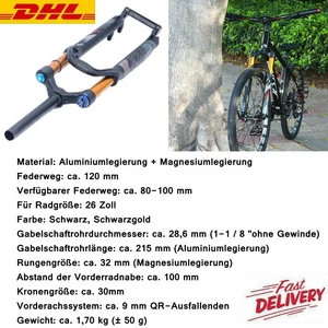26" MTB Fahrrad Federgabel Luftfedergabel 1-1/8" Steckachse 120mm Federweg Neu - Bild 1 von 18
