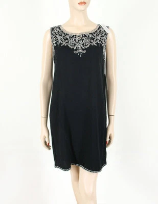 Vestido recto Ella Moss sin mangas bordado negro blanco S $228 8483 BM7 Foto 1 de 4