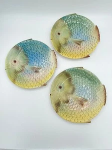 Set of 3 Vintage Hand Painted Italian Pottery Fish Plates, Whimsical Mid - Picture 1 of 10