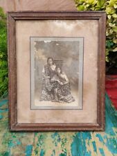 Vintage Indian Mother & Daughter B/W Picture Photograph Print Framed Hanging