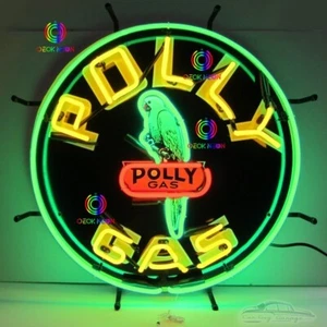 24X24" Polly Gas Circle Motor Oil Gas Gasoline Real Glass Neon Sign Beer Light - Picture 1 of 3