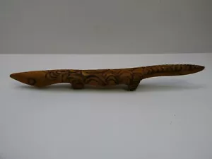 VINTAGE AUSTRALIAN ABORIGINAL CARVED TIMBER LIZARD GOANNA WIRE BURNT ART STATUE - Picture 1 of 5