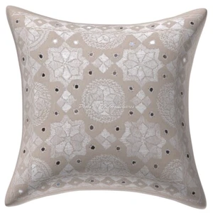 Copricuscino indiano cotone ricamato bohemien specchio 40x40 cm - Foto 1 di 5