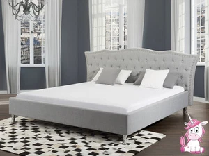 Lit baroque licorne lit en tissu gris avec strass sommier à lattes sommier tissu - Photo 1/8