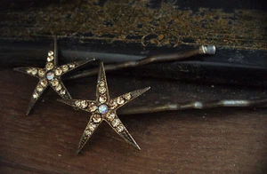 Pair of Vintage Light Topaz Crystal Star Hair Pins - Picture 1 of 4
