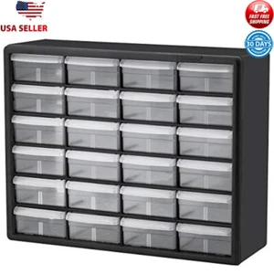 24 Drawer Plastic Storage Organizer Cabinet Crafts Hardware Black 20x6x16" H New - Picture 1 of 6