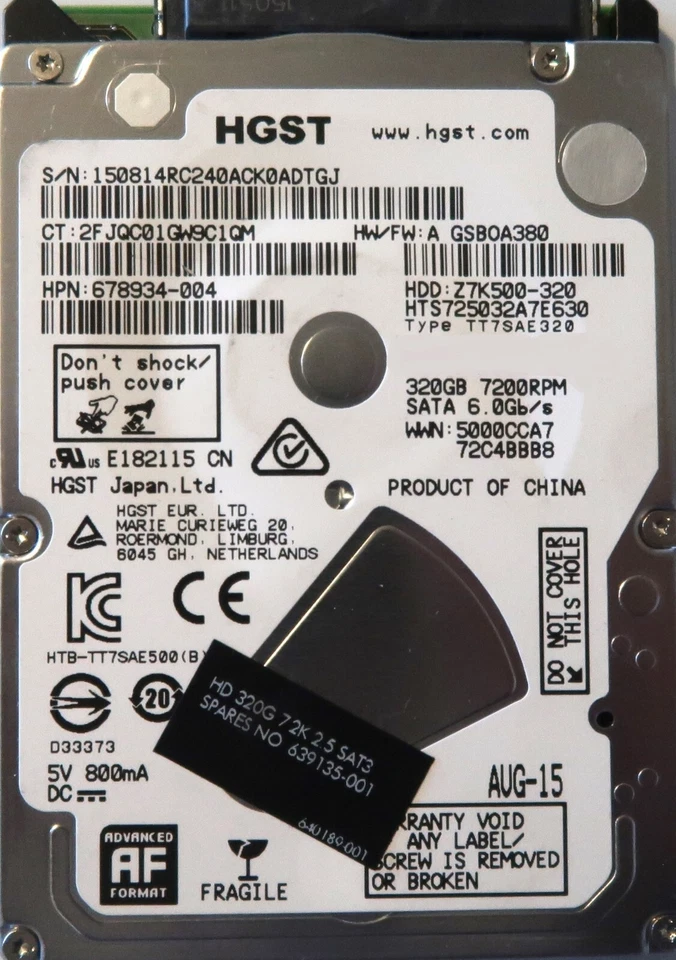 Hitachi HTS725032A7E630 678934-004 TT7SAE320 6Gs 32mb Z7K500-320 2.5" Sata 320gb - Image 1 of 1