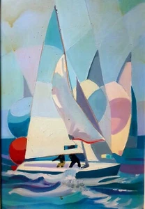 GERARD*WALTER*PEINTURE*ORIGINALE*VOILIER*BATEAU*REGATE*MER*COTE D'AZUR*COLLECTOR - Foto 1 di 6